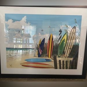 Surfboard Beach print and frame